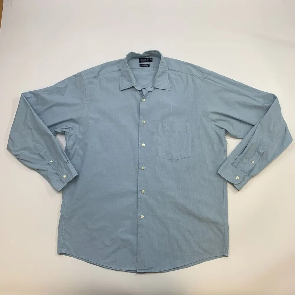 J. Crew Dress Shirt Mens 16 34/35 Blue Checkered Button Up Cotton Long Sleeve